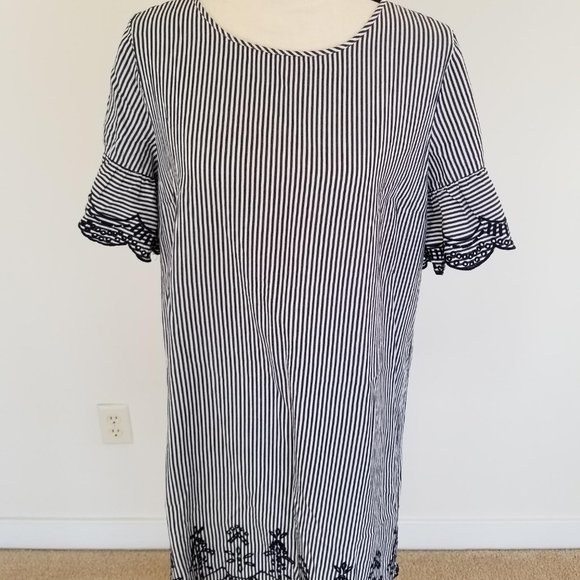 Loft Lace trimmed striped dress- Size M - Picture 1 of 3